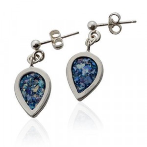 Stud Earrings with Roman Glass & Silver in Drop Shape by Rafael Jewelry Earrings