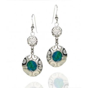 Dangling Sterling Silver Earrings with Eilat Stone & Shofars by Rafael Jewelry Earrings