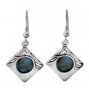 Square Sterling Silver Earrings with Eilat Stone by Rafael Jewelry Earrings