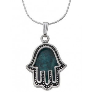 Hamsa Pendant with Eilat Stone in Sterling Silver by Rafael Jewelry