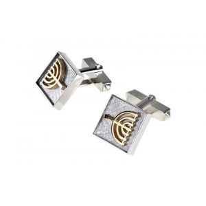 Square Cufflinks in Sterling Silver with Menorah by Rafael Jewelry Accesorios
