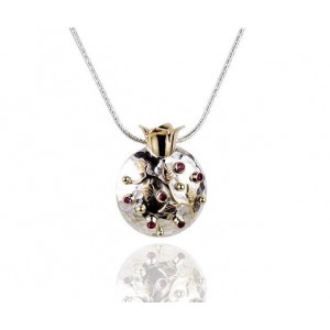 Pomegranate Pendant in Sterling Silver with Yellow Gold & Ruby by Rafael Jewelry Joyería Judía