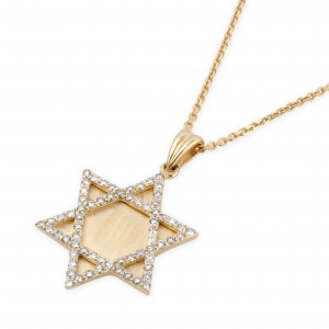 14K Gold Star of David Pendant with Diamonds (White or Yellow Gold)  Star of David Jewelry