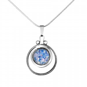 Sterling Silver Pendant Circle Shaped with Roman Glass by Rafael Jewelry Rafael Jewelry