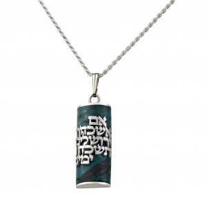 Eilat Stone Pendant with If I Forget Thee Jerusalem in Sterling Silver by Rafael Jewelry Israeli Jewelry Designers