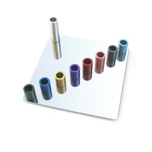 Travel Mini Menorah in Anodized Aluminum & Stainless Steel by Laura Cowan Janucá
