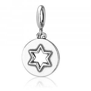 925 Sterling Silver Charm With Star of David Disc Design 
 Sterling Silver