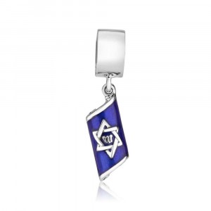 925 Sterling Silver Mezuzah with Star of David Charm and Blue Enamel
 Sterling Silver
