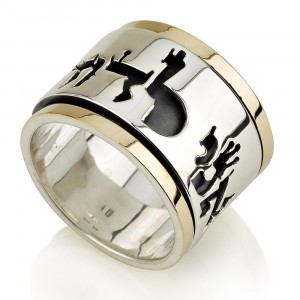 Sterling Silver and 14K Gold Torah Script Spinning Ring by Ben Jewelry
 Anillos Judíos