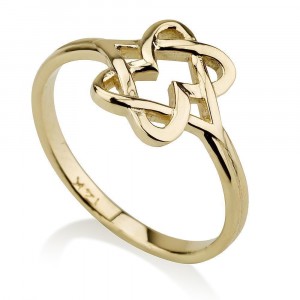 14K Yellow Gold Hearts and Star of David Ring by Ben Jewelry
 Joyería Judía