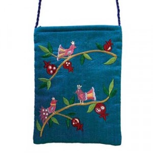 Turquoise Yair Emanuel Embroidered Bag with Bird Motif Judaica Moderna