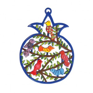 Yair Emanuel Laser Cut Hand Painted Pomegranate Wall Hanging with Birds Artistas y Marcas