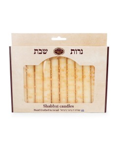 Velas para Shabat Color Almendra con Líneas Goteadas de Safed Candles Shabat