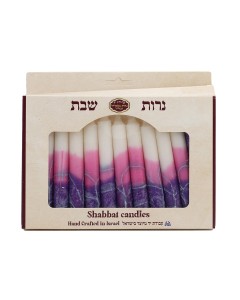 Set de Velas para Shabat con Franjas Púrpuras y Azules de Safed Candles Shabat