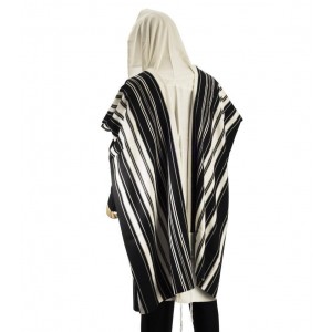 White Chabad Prima AA Wool Tallit with Black Stripes Talitot