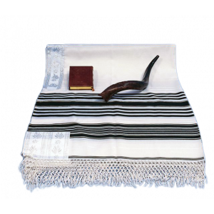 White Yemenite Prima AA Wool Tallit with Gold Colours and Netting Talitot