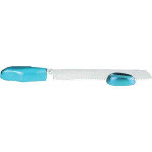 Yair Emanuel Anodized Aluminum Challah Knife in Turquoise with Teardrop Design Tablas y Cubiertas para la Jalá
