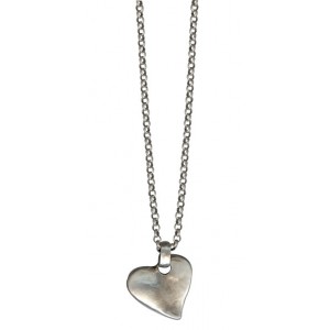 Silver Necklace with Link Chain & Hammered Heart Pendant Danon