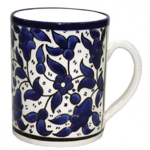 Armenian Ceramic Mug with Anemones Flower Motif in Blue Souvenirs From Israel
