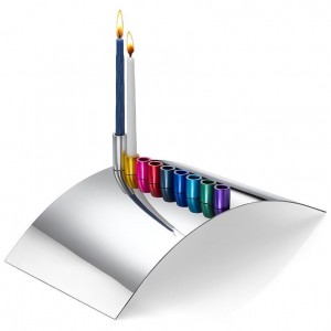 Modular Menorah in Stainless Steel & Colorful Anodized Aluminum by Laura Cowan Janucá
