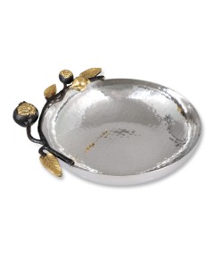 Medium Oval Stainless Steel Bowl with Pomegranate Design by Yair Emanuel Judaica Moderna