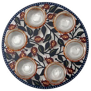Glass Seder Plate with Pomegranate Motif by Dorit Judaica Platos de Seder