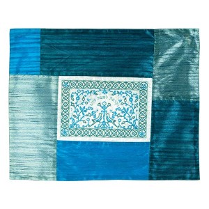 Yair Emanuel Embroidered Challah Cover in Shades of Bright Blue Shabat