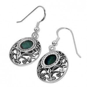 Rafael Jewelry Round Sterling Silver Earrings with Eilat Stone and Vintage Carvings Earrings
