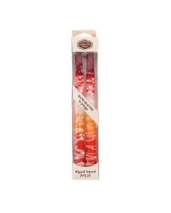 Red, Orange and White Shabbat Candles with White Dripped Lines by Galilee Style Candles Shabat