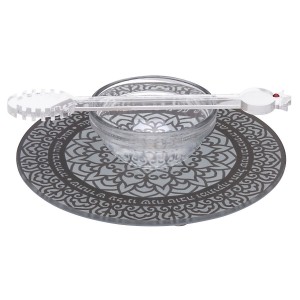 Silver-Colored Glass Plate and Honey Dish by Dorit Judaica Dorit Judaica