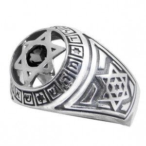 Silver Magen David Ring with Divine Names of Hashem & Onyx Stone Israeli Jewelry Designers