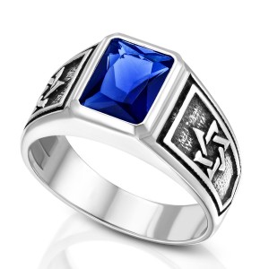 College Ring with Magen Davids & Onyx Gemstone Mystic Art Jewelry