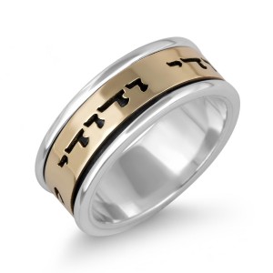 Sterling Silver Customizable English/Hebrew Ring With Gold Band (Optional Spinner) Joyas con Nombre