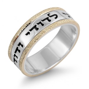 Sterling Silver English/Hebrew Customizable Ring With Sparkling Gold Stripes Joyería Judía