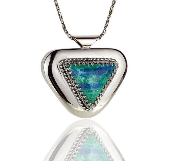 Rafael Jewelry Triangular Pendant in Sterling Silver with Eilat Stone