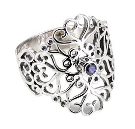Rafael Jewelry Sterling Silver Ring with Sapphire in Heart Cutouts