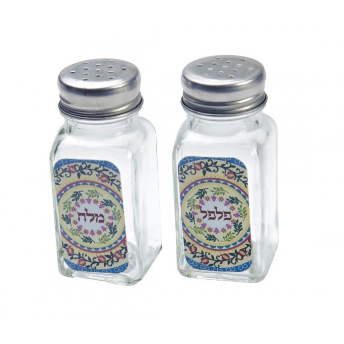 Glass Salt & Pepper Shakers with Colorful Pomegranates
