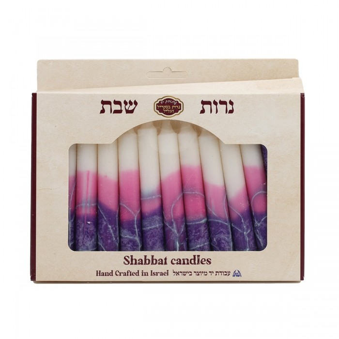 Set de Velas para Shabat con Franjas Púrpuras y Azules de Safed Candles