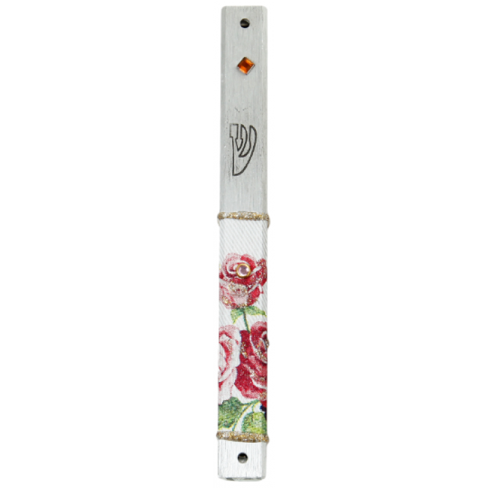 Metal Mezuzah of Silver with Roses