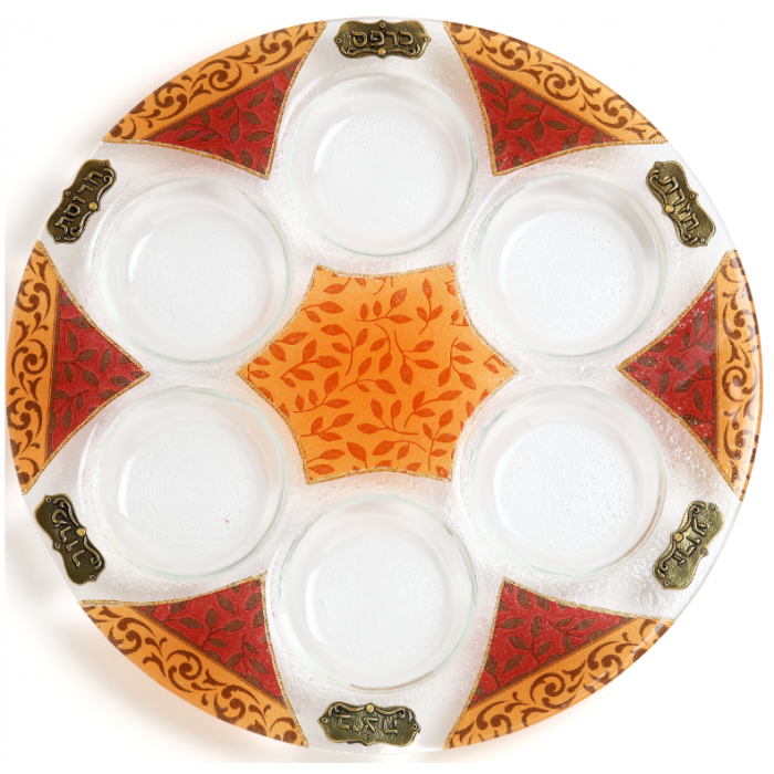 Plato de Pesaj de Vidrio con Hojas Naranjas y marrones y placas de Metal