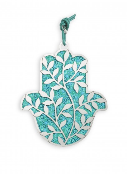 Small Turquoise Wall Hanging Silver Hamsa with Design