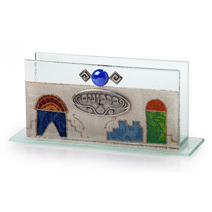Glass Birkonim Holder with Jerusalem Style Theme