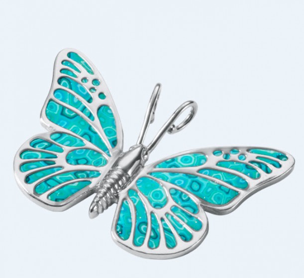 Broche Papillon - Motif Mosaïque Turquoise