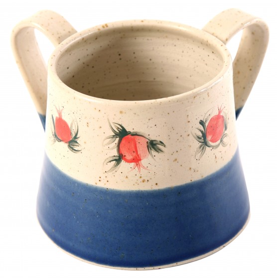 Blue and Beige Ceramic Washing Cup with Pomegranates