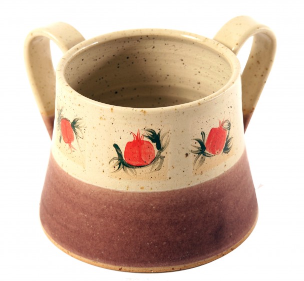 Brown and Beige Ceramic Washing Cup with Pomegranate Motif