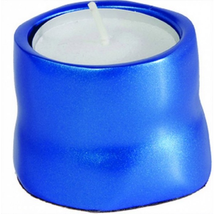 Yair Emanuel Shabbat Candlestick in Blue Laser Cut Anodized Aluminum
