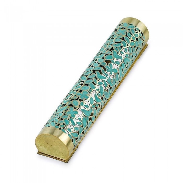 Half-Rounded Brass Mezuzah with Jungle Theme and Birds
