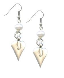 Silver Fishhook Earrings with Pearls & Hearts