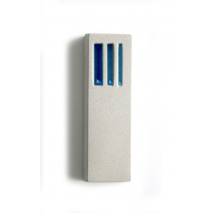 Mezuzah in White Concrete with Blue Polymer Engraved Hebrew Shin