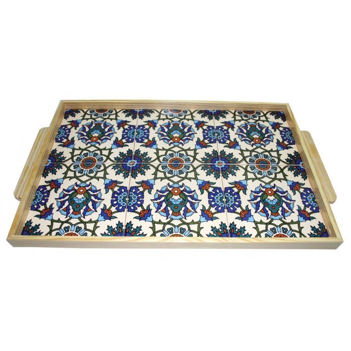 Armenian Large Wooden Tray in with Tulip Floral Motif